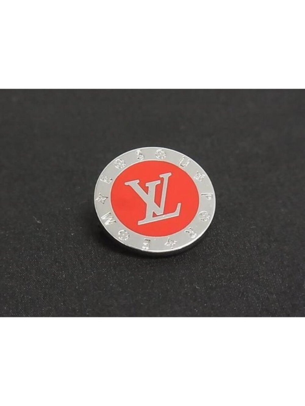 Louis Vuitton Supreme Collaboration Pin Badge Pin Brooch Silver Red